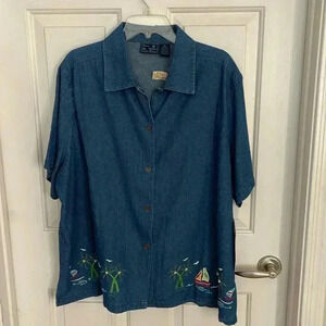 VTG NWT Jane Ashley Woman Sz 2X Denim Shirt 100%Cotton